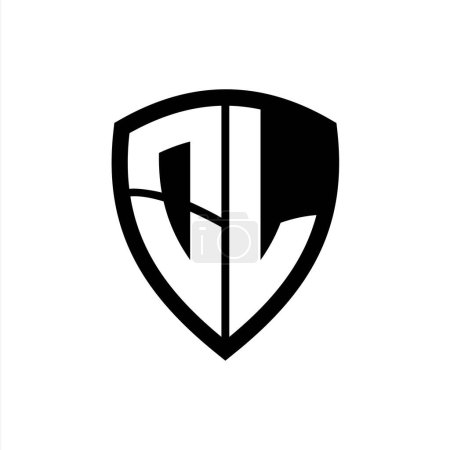 Logo OL monograma con forma de escudo de letras en negrita con plantilla de diseño de color blanco y negro