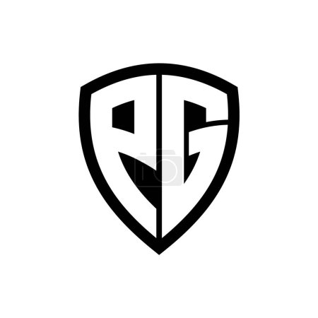 Logo monogramme PG avec lettres en gras forme de bouclier avec modèle de conception de couleur noir et blanc