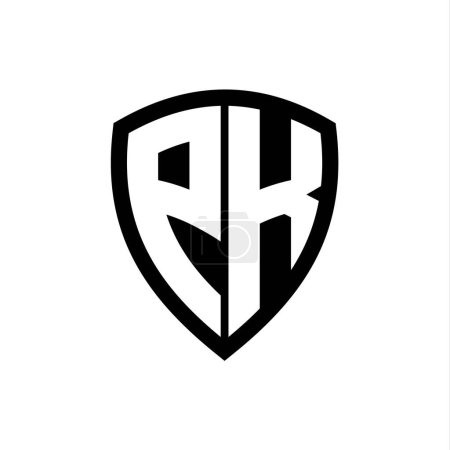 PK monogram logo with bold letters shield shape with black and white color design template