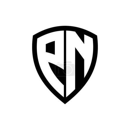 Logo monogramme PN avec lettres en gras forme de bouclier avec modèle de conception de couleur noir et blanc