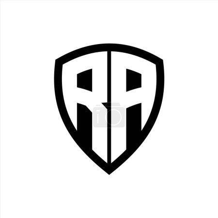 Logo monogramme RA avec lettres en gras forme de bouclier avec modèle de conception de couleur noir et blanc