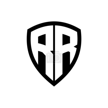 RR monogram logo with bold letters shield shape with black and white color design template