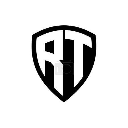 RT-Monogramm-Logo mit fetten Buchstaben Schildform mit schwarz-weißer Farbdesign-Vorlage