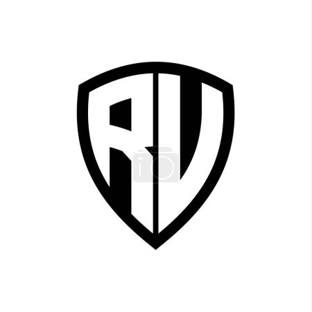 Logo monogramme RU avec lettres audacieuses forme de bouclier avec modèle de conception de couleur noir et blanc