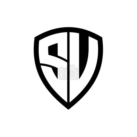 SU-Monogramm-Logo mit fetten Buchstaben Schildform mit schwarz-weißer Farbdesign-Vorlage