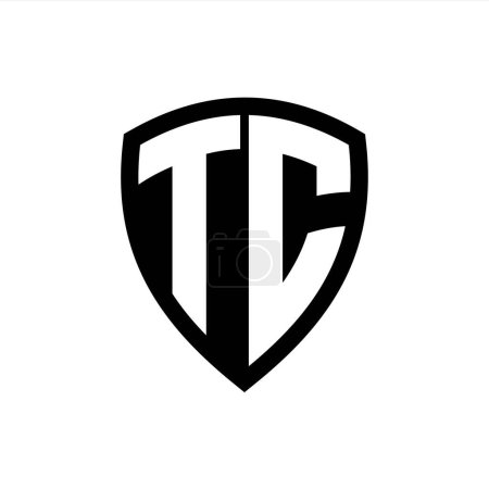TC monogram logo with bold letters shield shape with black and white color design template