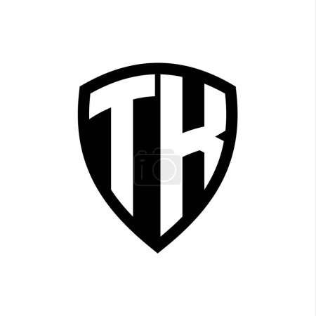 Logo monograma TK con forma de escudo de letras en negrita con plantilla de diseño de color blanco y negro