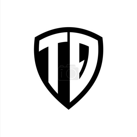 Logo monograma TQ con forma de escudo de letras en negrita con plantilla de diseño de color blanco y negro