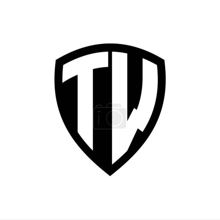 Logo monograma TW con forma de escudo de letras en negrita con plantilla de diseño de color blanco y negro