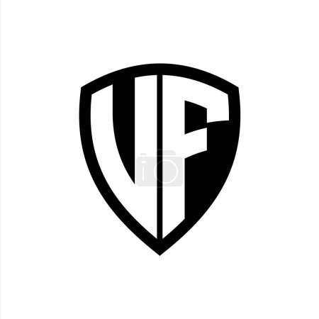 UF monogram logo with bold letters shield shape with black and white color design template