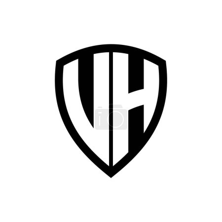 Logo monogramme UH avec lettres audacieuses forme de bouclier avec modèle de conception de couleur noir et blanc