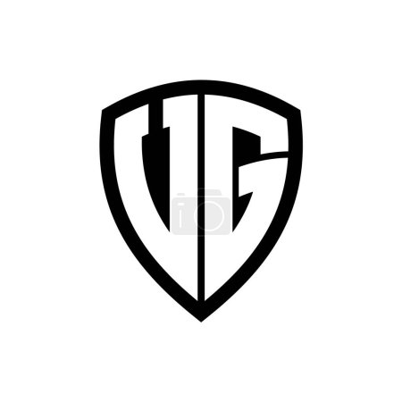 Logo monogramme VG avec lettres audacieuses forme de bouclier avec modèle de conception de couleur noir et blanc