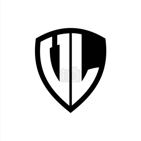 VL-Monogramm-Logo mit fetten Buchstaben Schildform mit schwarz-weißer Farbdesign-Vorlage