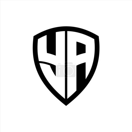 Logo monogramme YA avec lettres audacieuses forme de bouclier avec modèle de conception de couleur noir et blanc