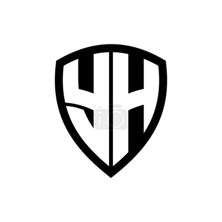 YH Monogramm-Logo mit fetten Buchstaben Schildform mit schwarz-weißer Farbdesign-Vorlage