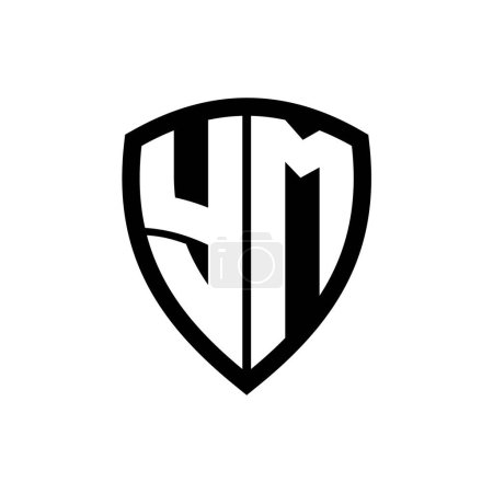 Logotipo monograma YM con forma de escudo de letras en negrita con plantilla de diseño de color blanco y negro