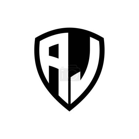 AJ-Monogramm-Logo mit fetten Buchstaben Schildform mit schwarz-weißer Farbdesign-Vorlage