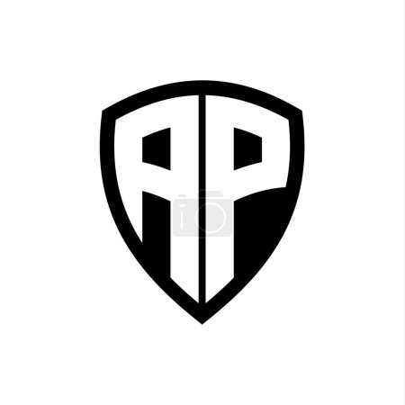 AP monogram logo with bold letters shield shape with black and white color design template