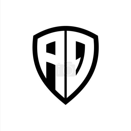 Logo monogramme AQ avec lettres en gras forme de bouclier avec modèle de conception de couleur noir et blanc