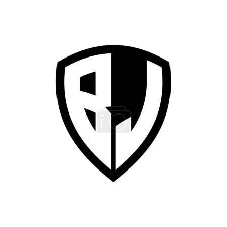 Logo monograma BJ con forma de escudo de letras en negrita con plantilla de diseño de color blanco y negro