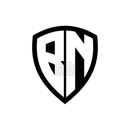 BN monogram logo with bold letters shield shape with black and white color design template