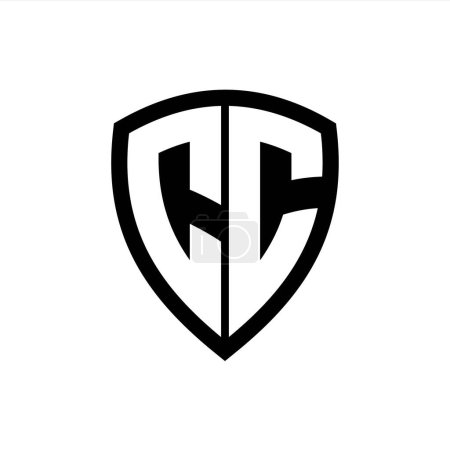 Logo del monograma CC con forma de escudo de letras en negrita con plantilla de diseño de color blanco y negro