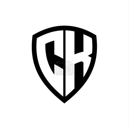 Logo monogramme CK avec lettres audacieuses forme de bouclier avec modèle de conception de couleur noir et blanc