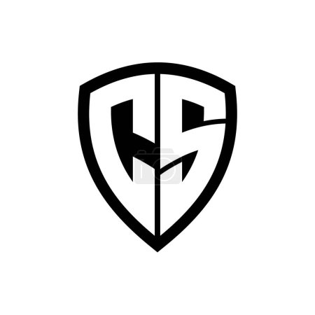 Logo monogramme CS avec lettres en gras forme de bouclier avec modèle de conception de couleur noir et blanc