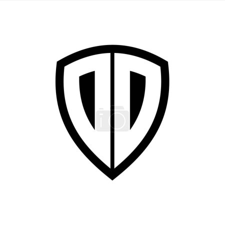 Logo monograma DD con forma de escudo de letras en negrita con plantilla de diseño de color blanco y negro