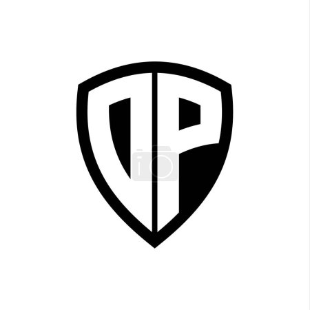 DP monogram logo with bold letters shield shape with black and white color design template