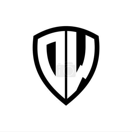 DW monogram logo with bold letters shield shape with black and white color design template
