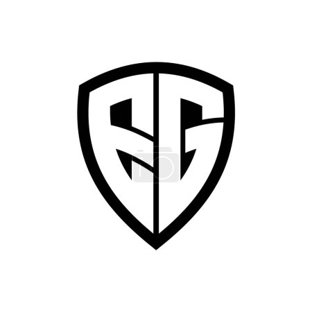 Logo monogramme EG avec lettres audacieuses forme de bouclier avec modèle de conception de couleur noir et blanc