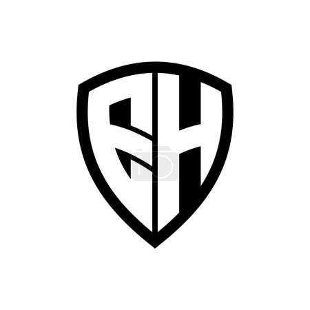 Logo monogramme EH avec lettres audacieuses forme de bouclier avec modèle de conception de couleur noir et blanc