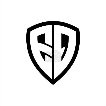 Logo monogramme EQ avec lettres en gras forme de bouclier avec modèle de conception de couleur noir et blanc
