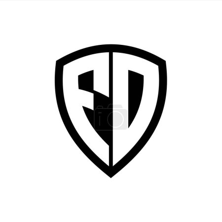 FD-Monogramm-Logo mit fetten Buchstaben Schildform mit schwarzer und weißer Farbdesign-Vorlage
