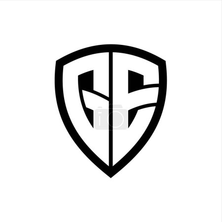 Logo monograma GE con forma de escudo de letras en negrita con plantilla de diseño de color blanco y negro