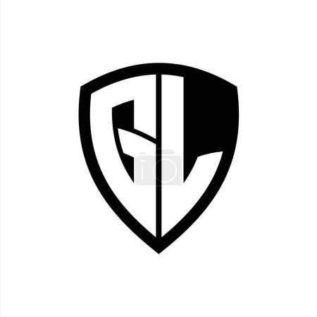 Logo monogramme GL avec lettres audacieuses forme de bouclier avec modèle de conception de couleur noir et blanc