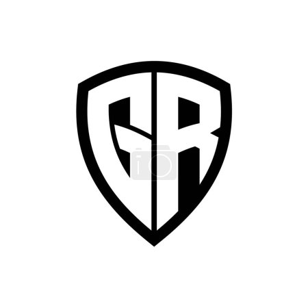 Logo monograma GR con forma de escudo de letras en negrita con plantilla de diseño de color blanco y negro