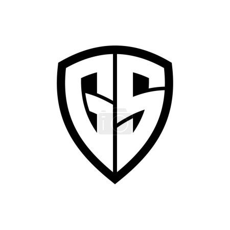 Logo monogramme GS avec lettres audacieuses forme de bouclier avec modèle de conception de couleur noir et blanc