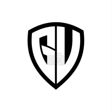 Logo monogramme GU avec lettres audacieuses forme de bouclier avec modèle de conception de couleur noir et blanc