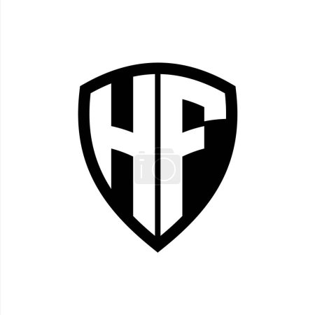 Logo monograma HF con forma de escudo de letras en negrita con plantilla de diseño de color blanco y negro