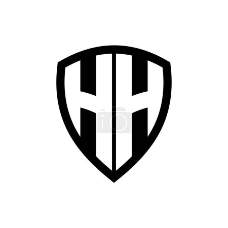 Logo monogramme HH avec lettres audacieuses forme de bouclier avec modèle de conception de couleur noir et blanc