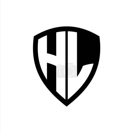 HL monogram logo with bold letters shield shape with black and white color design template