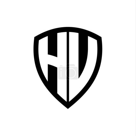 Logo monograma HU con forma de escudo de letras en negrita con plantilla de diseño de color blanco y negro