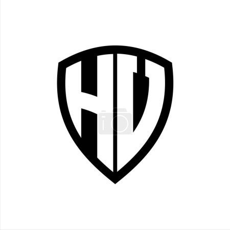 HV monogram logo with bold letters shield shape with black and white color design template