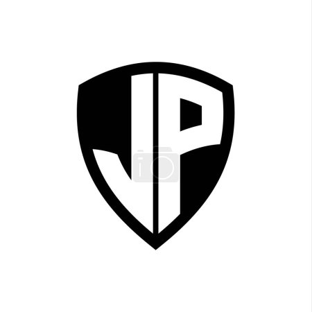 JP monogram logo with bold letters shield shape with black and white color design template