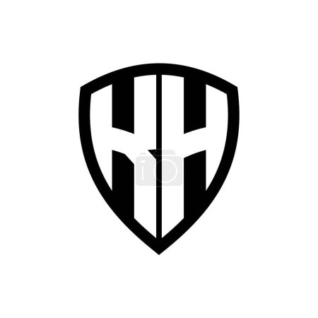 Logo monogramme KH avec lettres audacieuses forme de bouclier avec modèle de conception de couleur noir et blanc