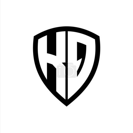 Logotipo de monograma KQ con forma de escudo de letras en negrita con plantilla de diseño de color blanco y negro