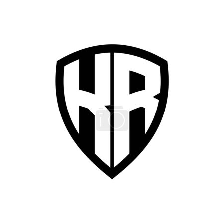Logo monogramme KR avec lettres audacieuses forme de bouclier avec modèle de conception de couleur noir et blanc