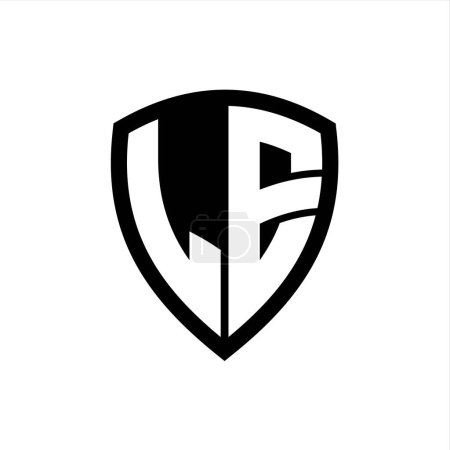 Logotipo del monograma LE con forma de escudo de letras en negrita con plantilla de diseño de color blanco y negro